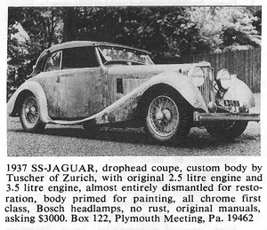 1937 Jaguar SS100 Classified Ad
