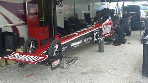 Leah Pritchett red chrome Gumout dragster