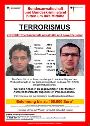 Anis Amri Berlin Christmas Market Truck Attack Wanted Poster