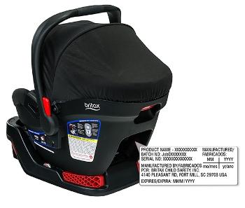 Photo of car seat with label.