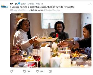NHTSA Thanksgiving Tweet