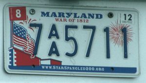 Maryland War of 1812 License Plate