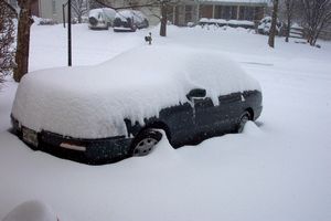 Automobile being covered by snow