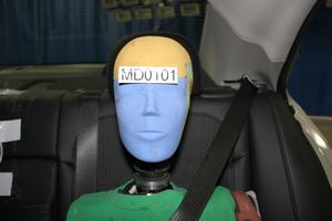 2013 Chevrolet Malibu ECO 1SA - Pre-Test Frontal View of Rear Passenger Dummy Head and Shoulders in Relation to Head Restraint
