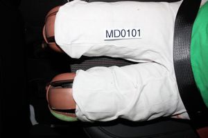 2013 Chevrolet Malibu ECO 1SA - Pre-Test Overhead View of Rear Passenger Dummy Thighs on Seat Pan