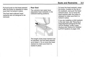 2013 Chevrolet Malibu ECO 1SA - Left Rear Passenger Head Restraint Use and Adjustment Information from Vehicle Owner's Manual