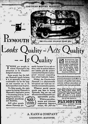 A. Kann & Company 1929 Plymouth Ad