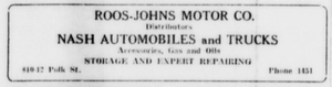 Roos-Johns Motor Co. Advertisement