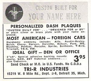 Tri-R Industries Dash Plaque Advertisement