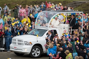 Pope Francis on a Ram 1500 in Latvia.