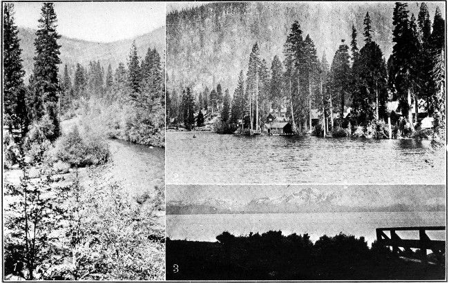 1. Mountain Stream in California. 2. Fallen Leaf Lake, near Lake Tahoe. 3. Mountains around Lake Tahoe.