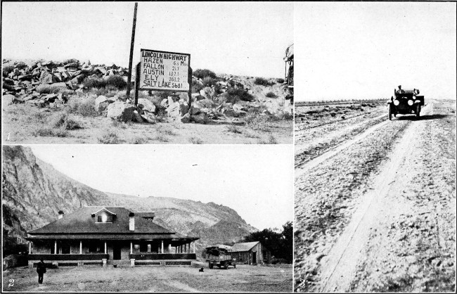 1. On the Lincoln Highway. 2. Ranch House at East Gate, Nov. 3. Road Scene near Rawlins, Wyoming.