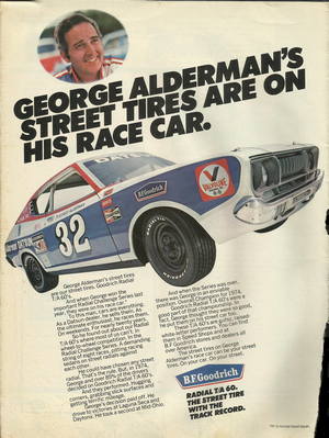 BF Goodrich Radial T/A 60 Advertisement featuring George Alderman and Datsun 710