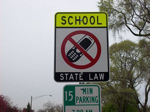 No Cell Phones in School Zones Sign