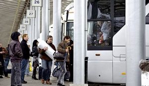 Boarding a motor coach for holiday travel