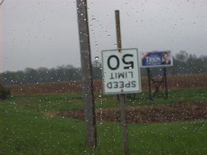 Upside Down 50mph Sign