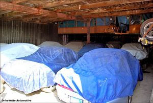 Cars under tarps