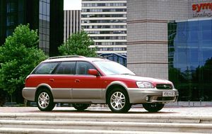 1998 Subaru Outback in red and gold