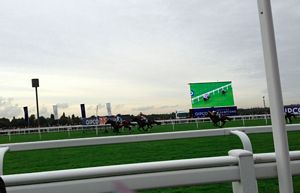 Final race, final win, final furlong.  Frankel leads towards the line