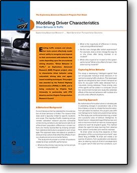 Front page of Modeling Driver Characteristics: Driver Behavior in Traffic (Fact Sheet).