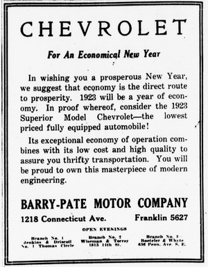 Barry-Pate Motor Company Advertisement