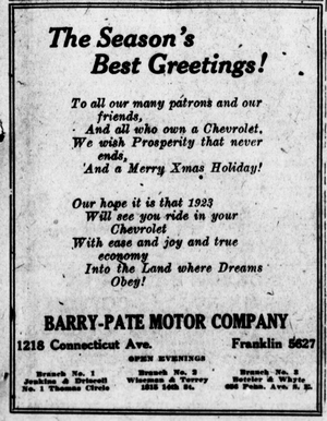 Barry-Pate Motor Company Advertisement