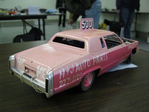 Pink Cadillac Demolition Derby Model Car