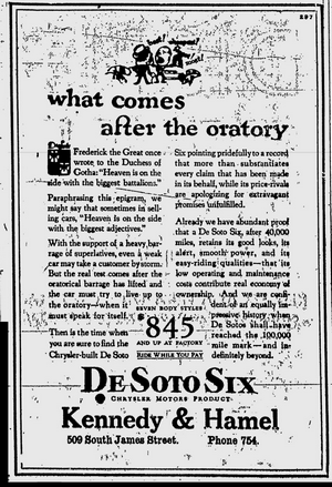 Kennedy & Hamel 1929 DeSoto Ad