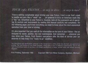 1961 Ford Falcon Owner's Manual Inside Front Cover