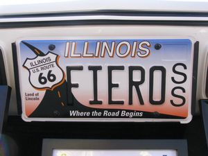 FIERO on a Route 66 Illinois License Plate