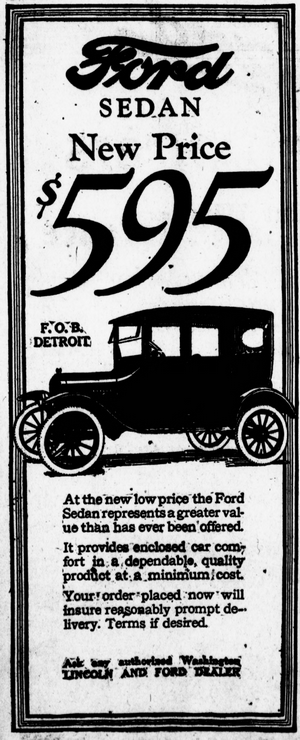 1922 Ford Sedan Advertisement