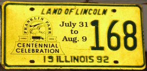 Illinois Franklin Park Centennial Celebration License Plate