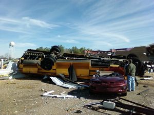 School Bus Flipped by Tornado