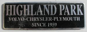 Highland Park Volvo/Chrysler/Plymouth Tag