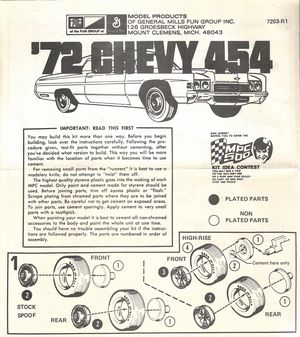 MPC '72 Chevy 454 Impala Model Kit Instructions