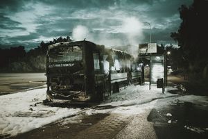 Burned out bus