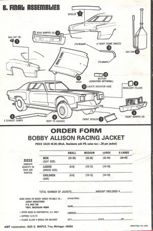 AMT 1972 Bobby Allison NASCAR Monte Carlo Instructions