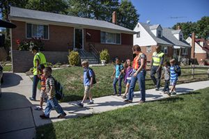 Kids Walking with Crossing Guards