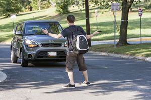 Student Crossing the Street