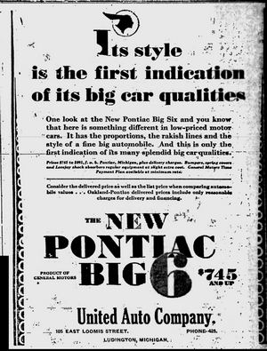 United Auto Company 1929 Pontiac Ad