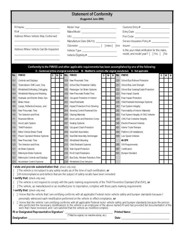 Statement of Conformity Form