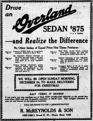 R. McReynolds & Son Overland Advertisement