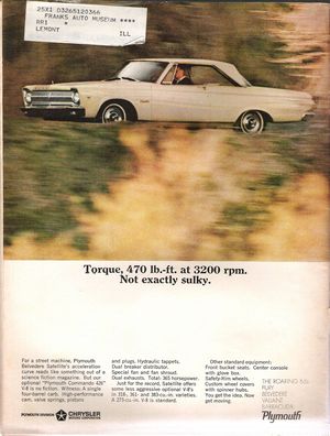 Plymouth Belvedere Satellite Advertisement