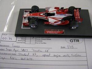 Takuma Sato 2007 Canadian Grand Prix Model Super Aguri SA07