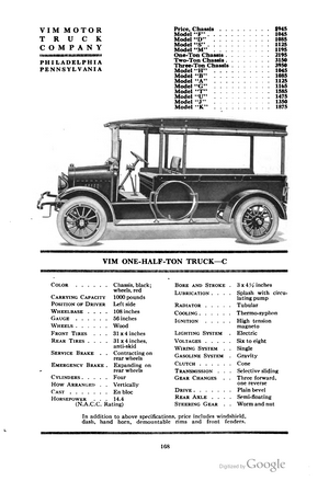 Vim Model C One-Half Ton Truck